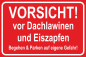 Preview: Winterschild in Signalfarbe Rot mit Text Vorsicht vor Dachlawinen und Eiszapfen